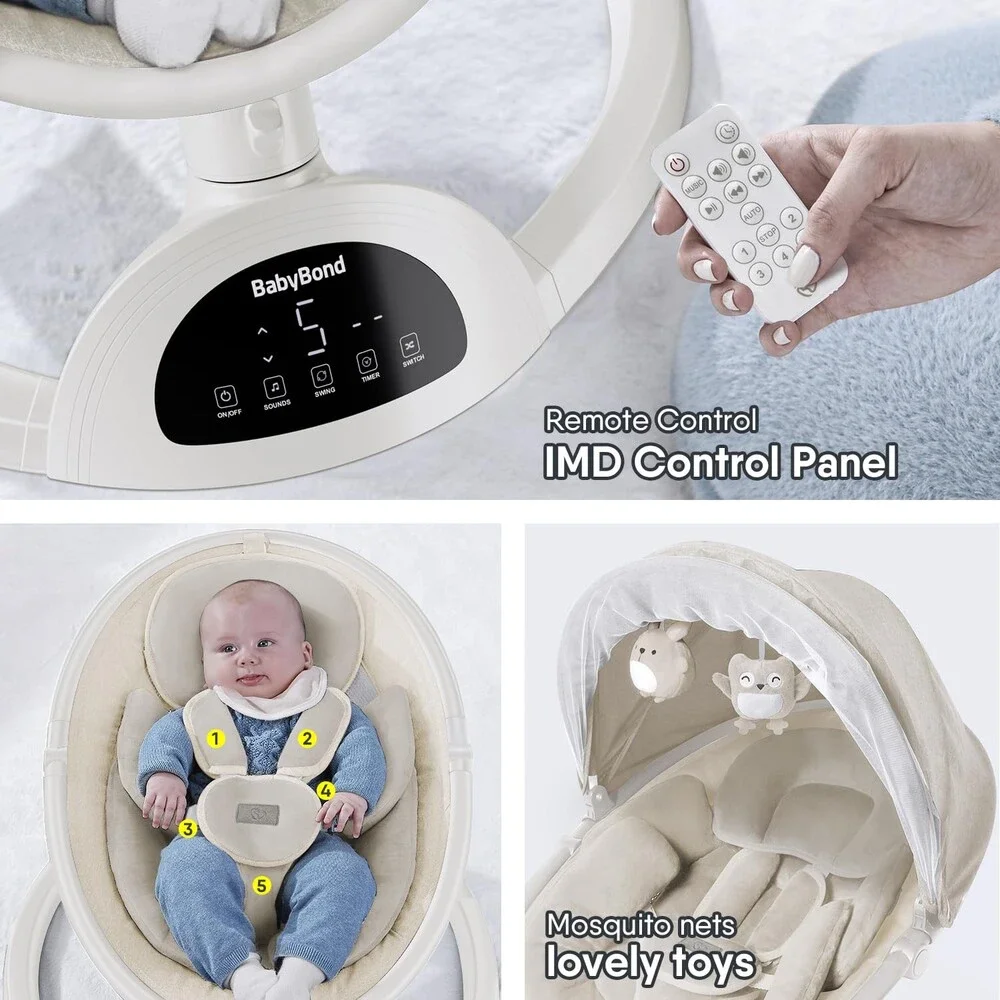 Baby Swings for Infants, Bluetooth Infant Swing with Music Speaker, 3 Seat Posit